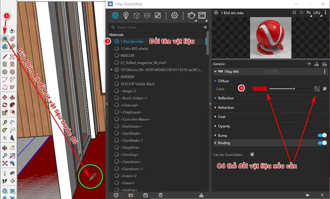 Cách tạo vật liệu cơ bản trong vray Sketchup Cách Tạo Vật Liệu Cơ Bản Trong Vray
