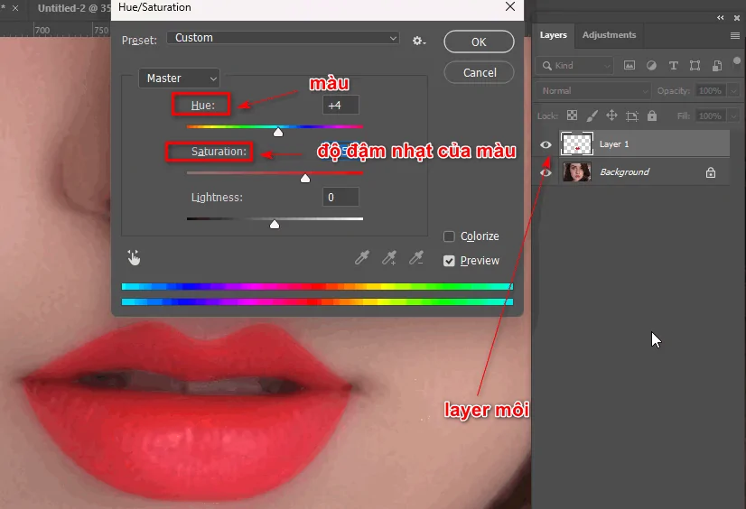 Hướng dẫn làm mịn da trong photoshop 4 thay đổi màu môi