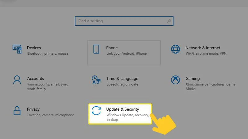 Cách Reset win 10 chi tiết nhất không mất dữ liệu Chọn Update and Security