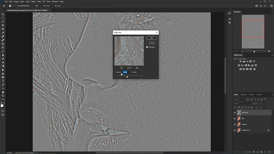 Công thức cách làm mịn da nâng cao trong Photoshop chi tiết Áp dụng High Pass