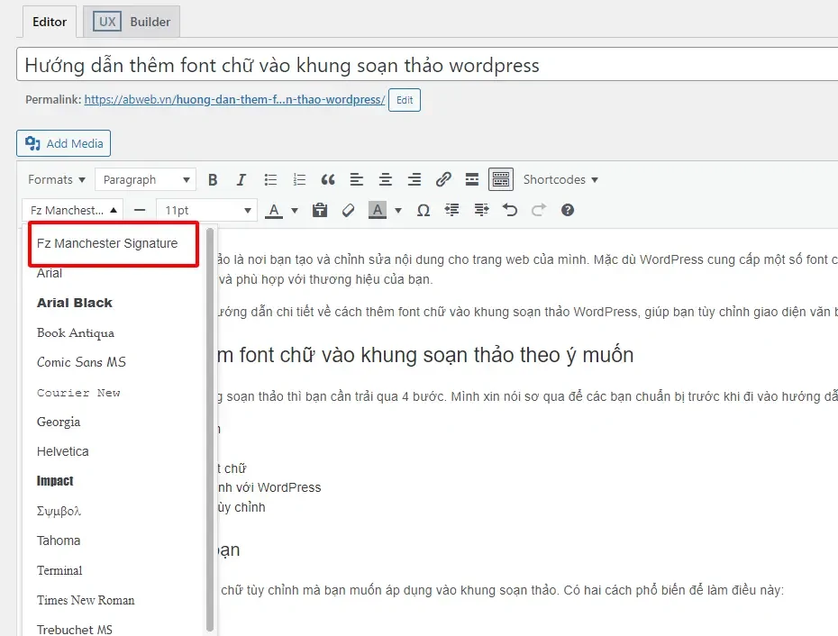 Cách thêm font chữ vào wordpress vùng soạn thảo văn bản Cách Thêm Font Chữ Vào Wordpress