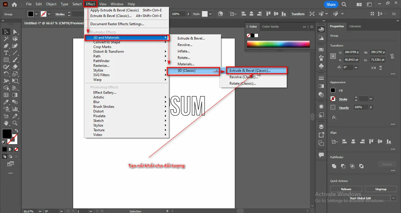 Cách tạo chữ 3D trong illustrator Cách tạo chữ 3D trong illustrator