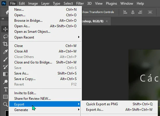 Cách lưu file trên Photoshop mới nhất 4 Cách lưu file bằng chức năng "Export as" trên photoshop